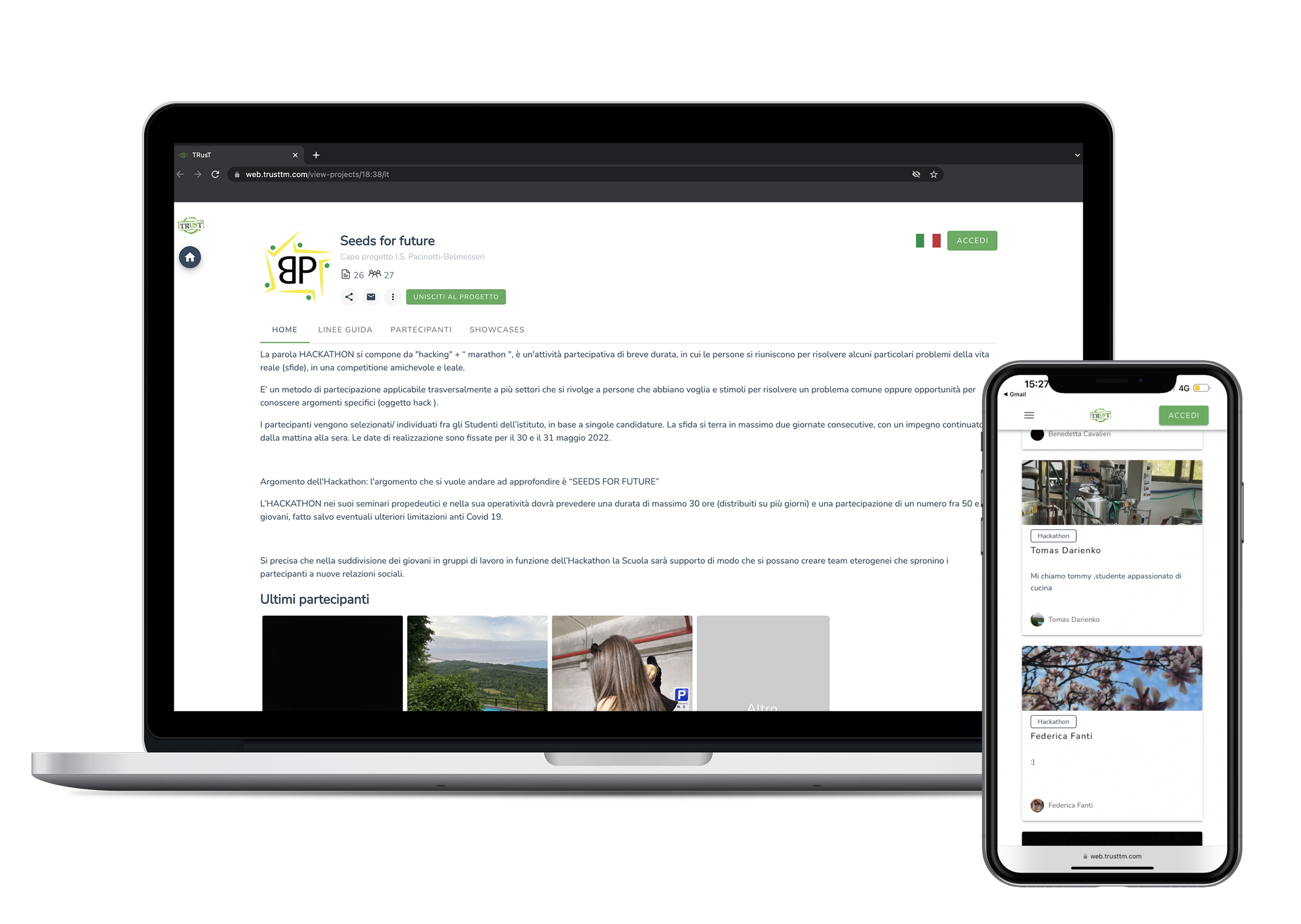Schermata desktop e mobile Hackathon Seeds for the future
